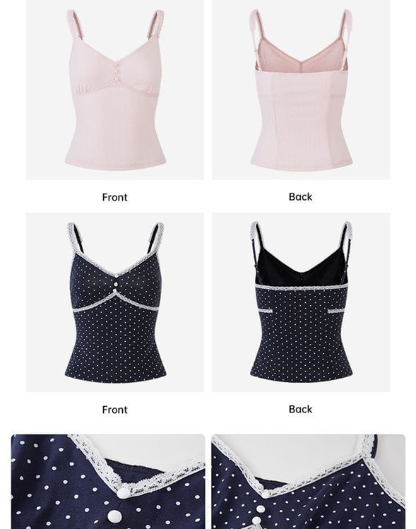V-Neck Dotted Panel Lace Camisole Top