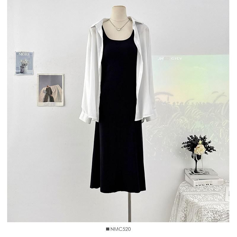 Sleeveless Scoop Neck Plain Maxi A-Line Dress