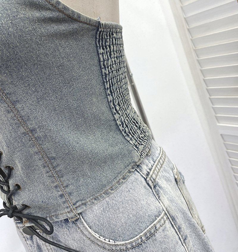 Halter Lace Up Denim Top