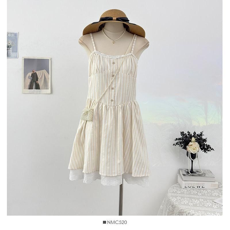 Spaghetti Strap Pinstripe Mini A-Line Dress