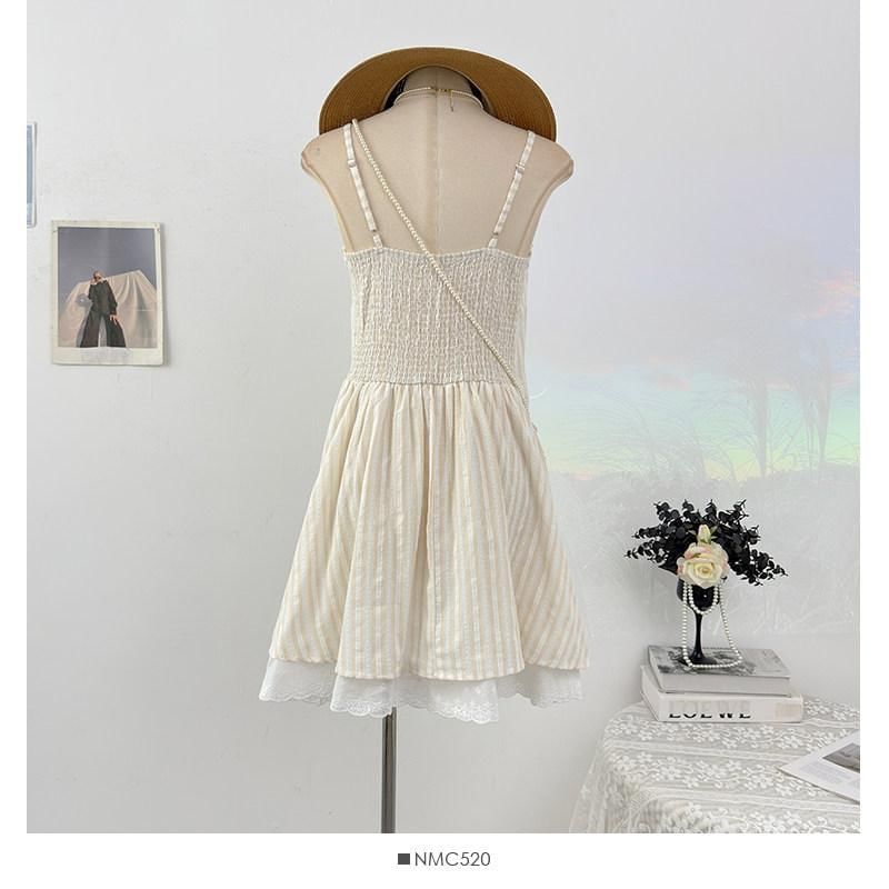 Spaghetti Strap Pinstripe Mini A-Line Dress
