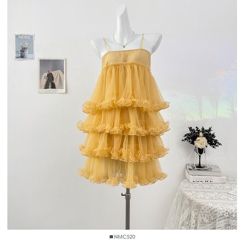Spaghetti Strap Sheer Mini Tiered Dress