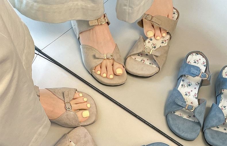 Buckled Faux Leather Slide Sandals