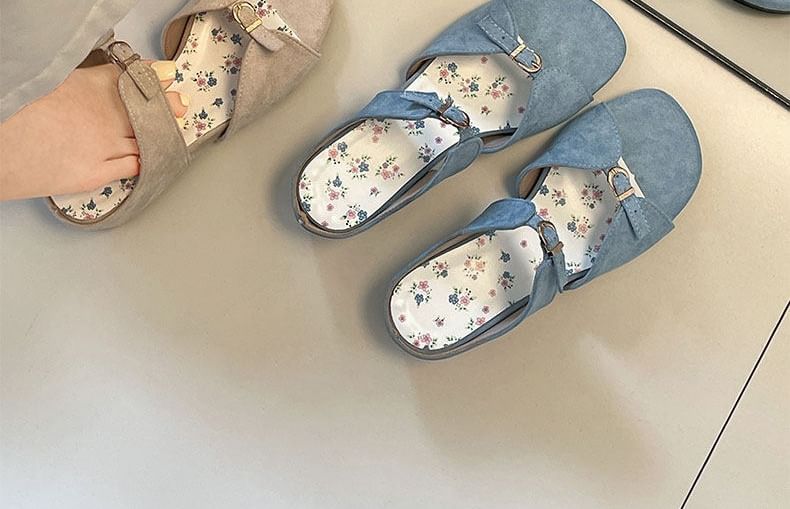 Buckled Faux Leather Slide Sandals