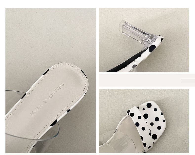 Dotted Faux Leather Clear Strap High Heel Slide Sandals