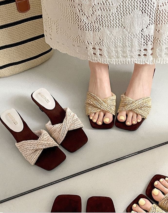 Knit Kitten Heel Slide Sandals