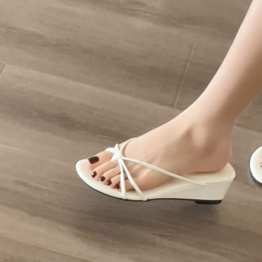 Leopard Print / Plain Wedge Slide Sandals