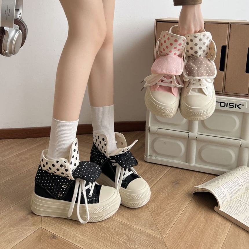 Polka Dot Platform Canvas Short Boots