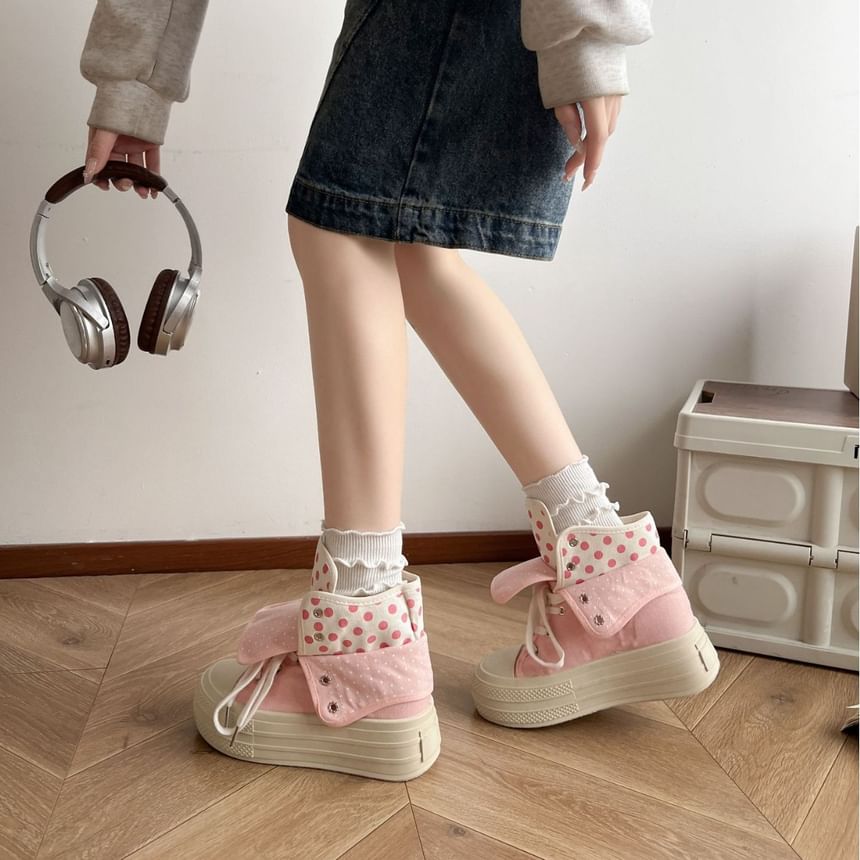 Polka Dot Platform Canvas Short Boots