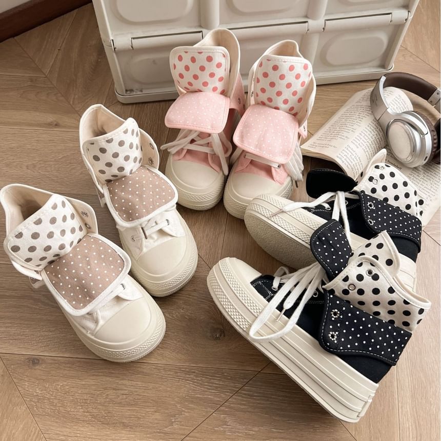 Polka Dot Platform Canvas Short Boots