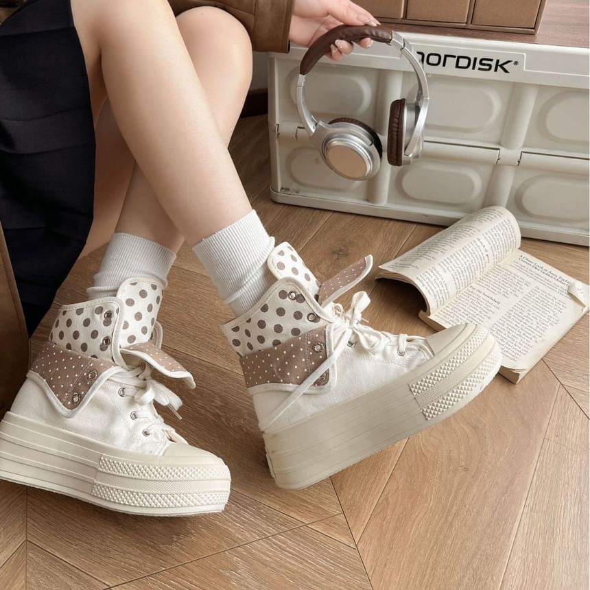 Polka Dot Platform Canvas Short Boots