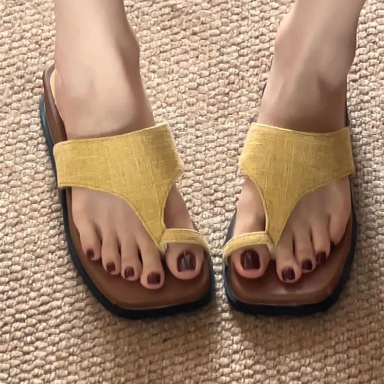 Loop Toe Faux Leather Slide Sandals