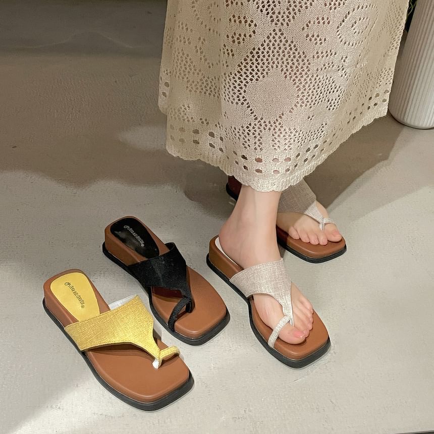 Loop Toe Faux Leather Slide Sandals