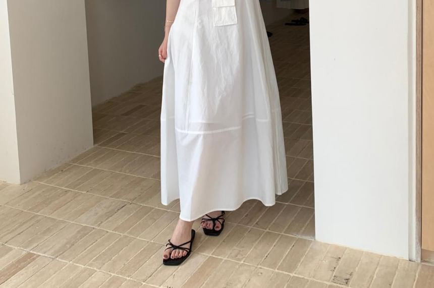 Set: Sleeveless Crew Neck Plain Maxi A-Line Dress + Crossbody Bag