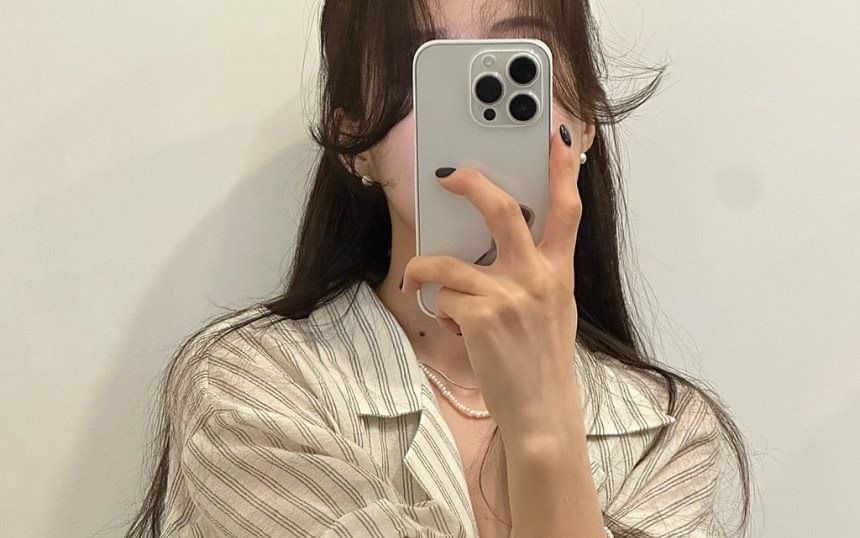 Elbow-Sleeve Lapel Collar Striped Button Blouse
