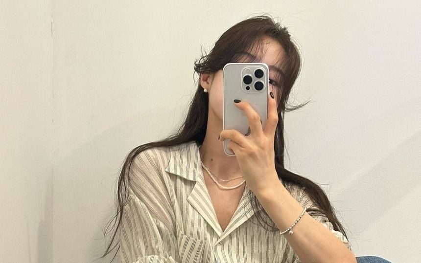 Elbow-Sleeve Lapel Collar Striped Button Blouse