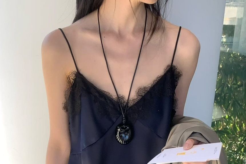 V-Neck Asymmetric Lace Trim Camisole Top