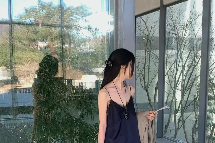 V-Neck Asymmetric Lace Trim Camisole Top