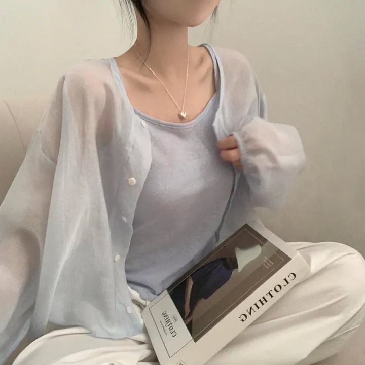 Classic Button-Front Jacket with Camisole Set