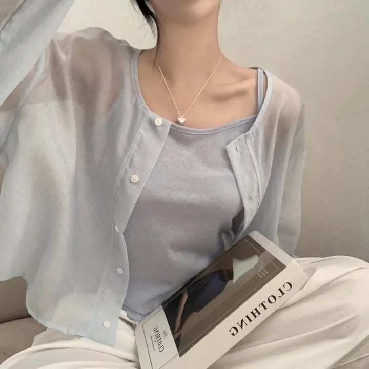 Classic Button-Front Jacket with Camisole Set