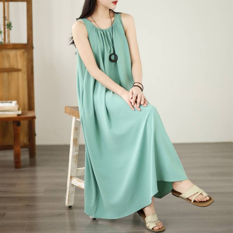 Sleeveless Scoop Neck Plain Maxi Sundress