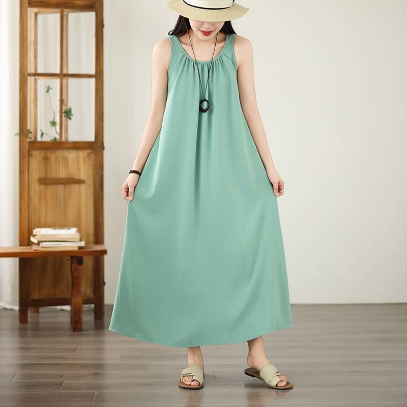 Sleeveless Scoop Neck Plain Maxi Sundress