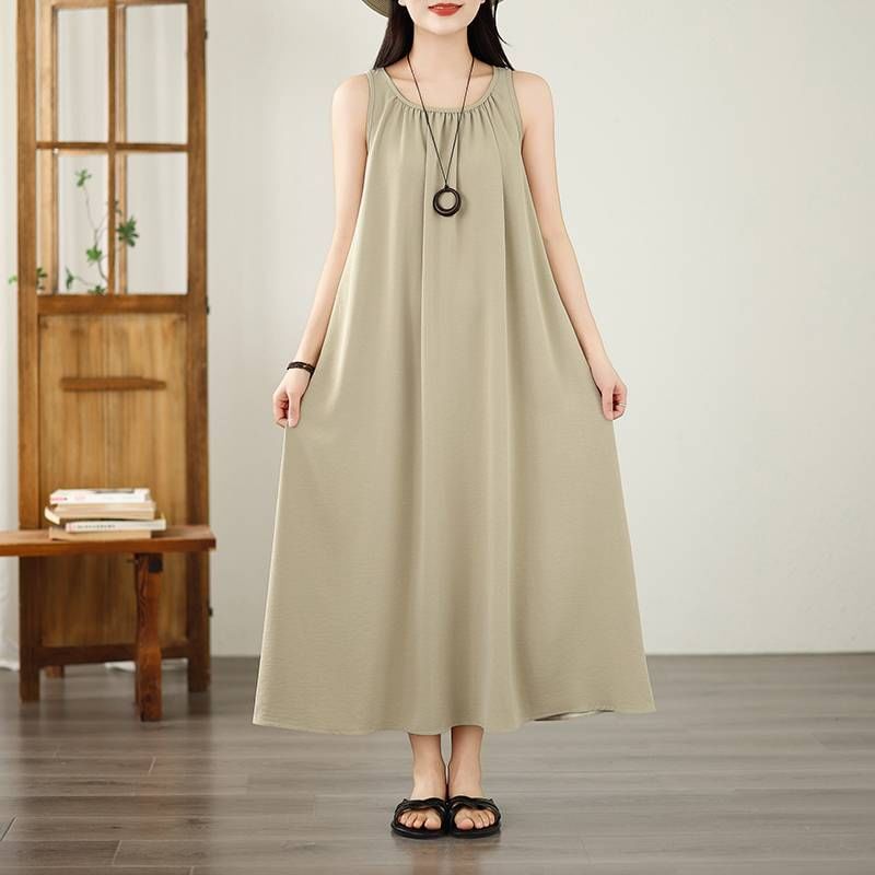 Sleeveless Scoop Neck Plain Maxi Sundress