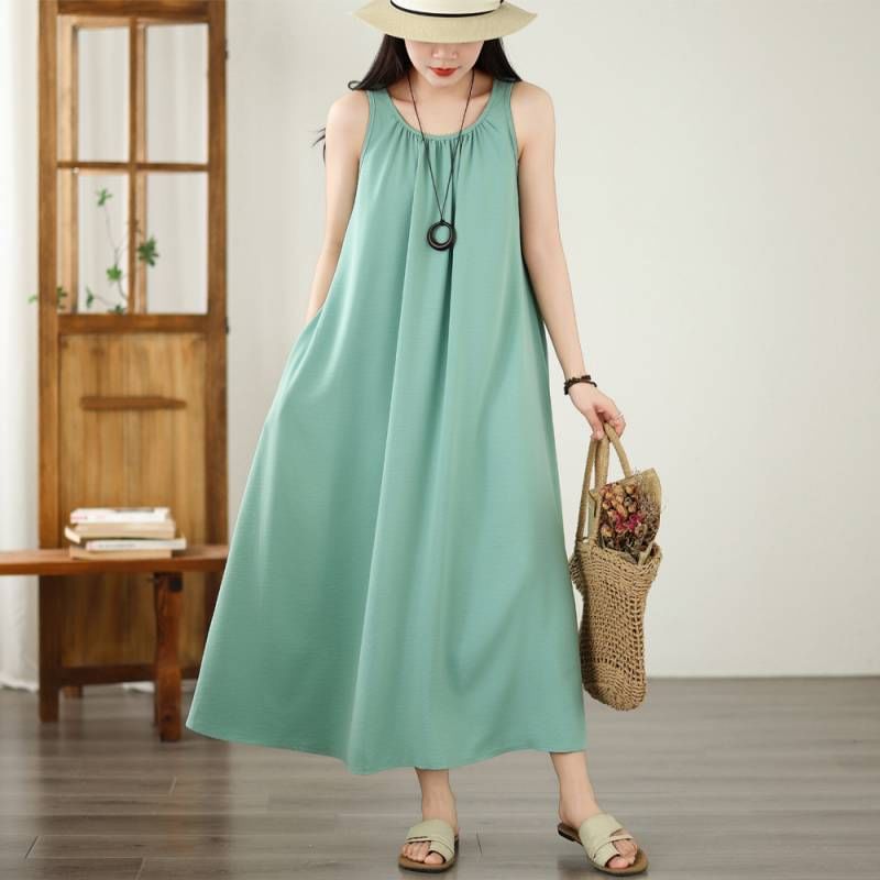 Sleeveless Scoop Neck Plain Maxi Sundress