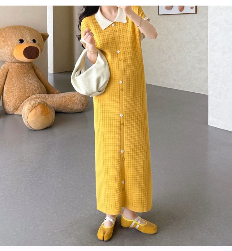 Maternity Short-Sleeve Collar Plain Maxi Sheath Dress