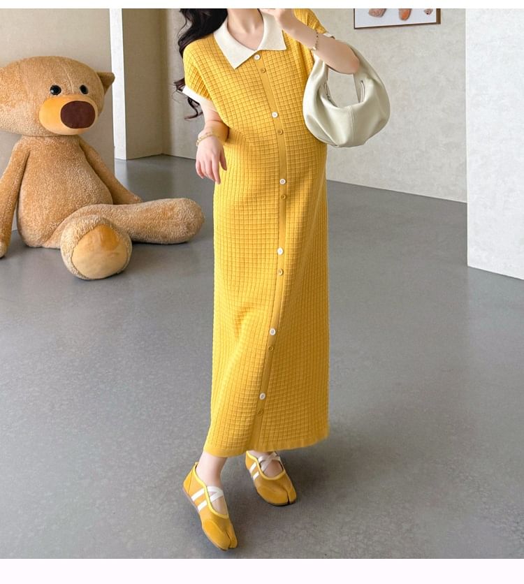 Maternity Short-Sleeve Collar Plain Maxi Sheath Dress