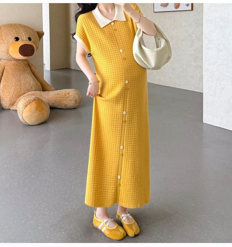 Maternity Short-Sleeve Collar Plain Maxi Sheath Dress
