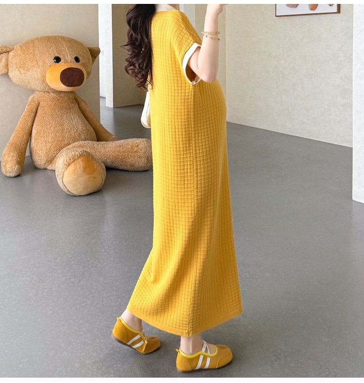 Maternity Short-Sleeve Collar Plain Maxi Sheath Dress