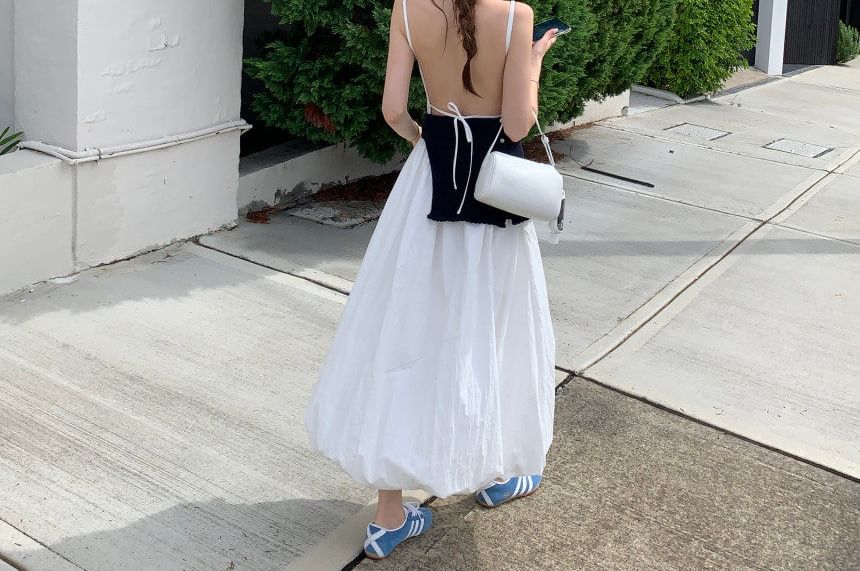 Spaghetti Strap Open Back Plain Maxi A-Line Dress