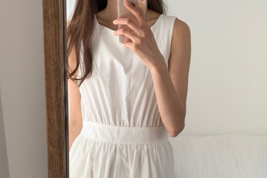 Sleeveless Button Back Plain Maxi A-Line Dress