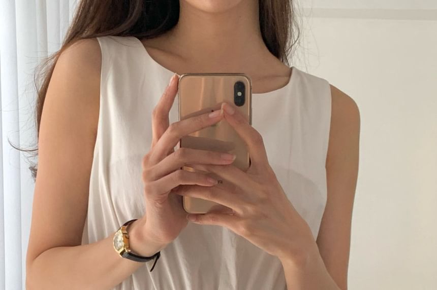 Sleeveless Button Back Plain Maxi A-Line Dress