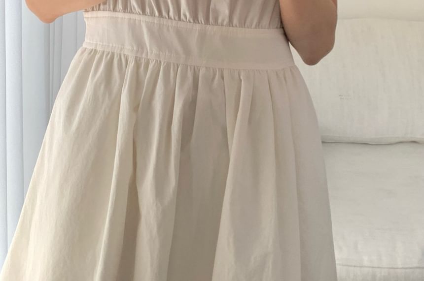 Sleeveless Button Back Plain Maxi A-Line Dress