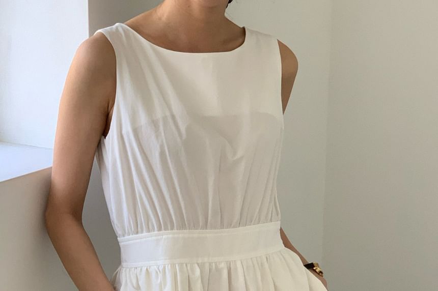 Sleeveless Button Back Plain Maxi A-Line Dress