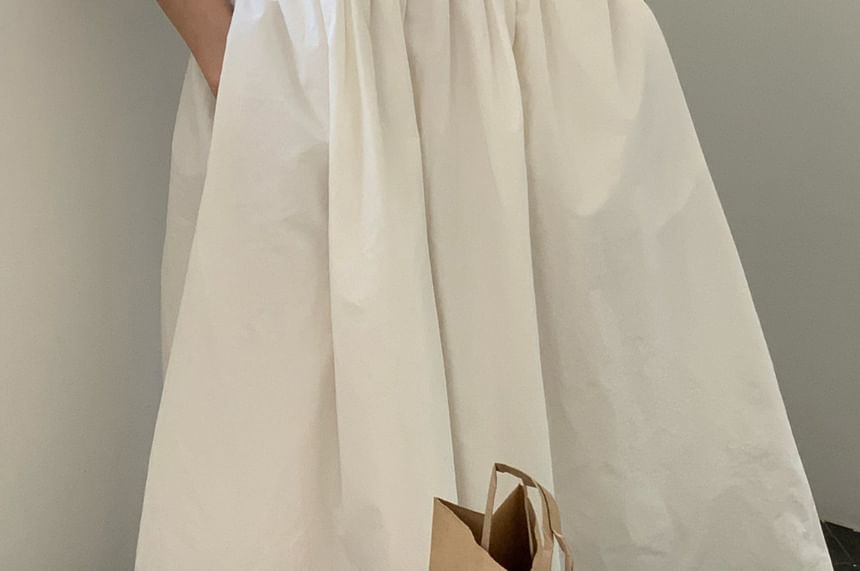 Sleeveless Button Back Plain Maxi A-Line Dress
