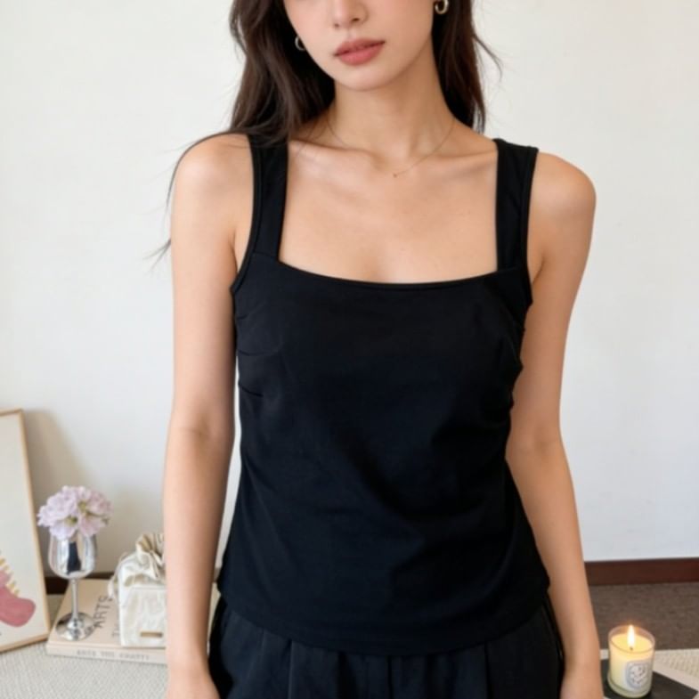 Square Neck Padded Crop Tank Top