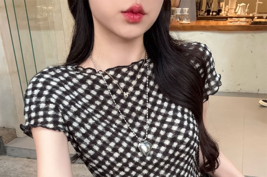 Plaid Crew-Neck Short-Sleeve Top