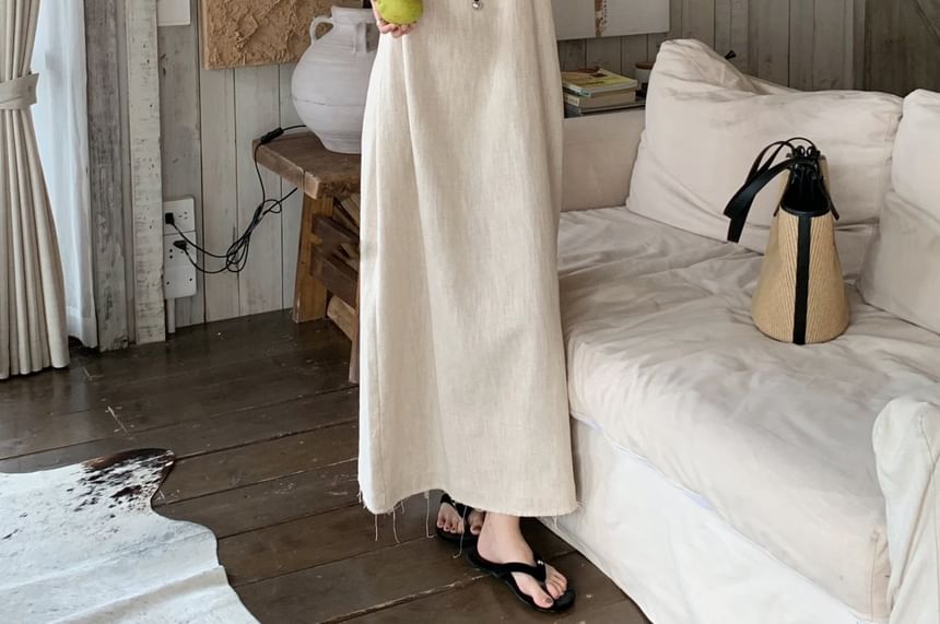Sleeveless Round Neck Plain Maxi A-Line Dress