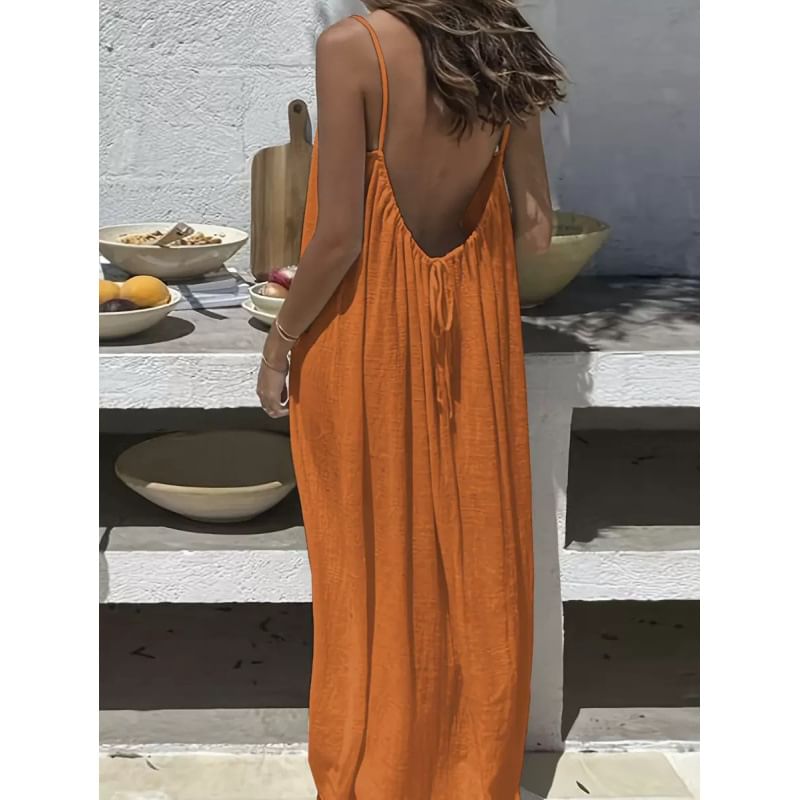 Spaghetti Strap Scoop Neck Plain Maxi A-Line Dress