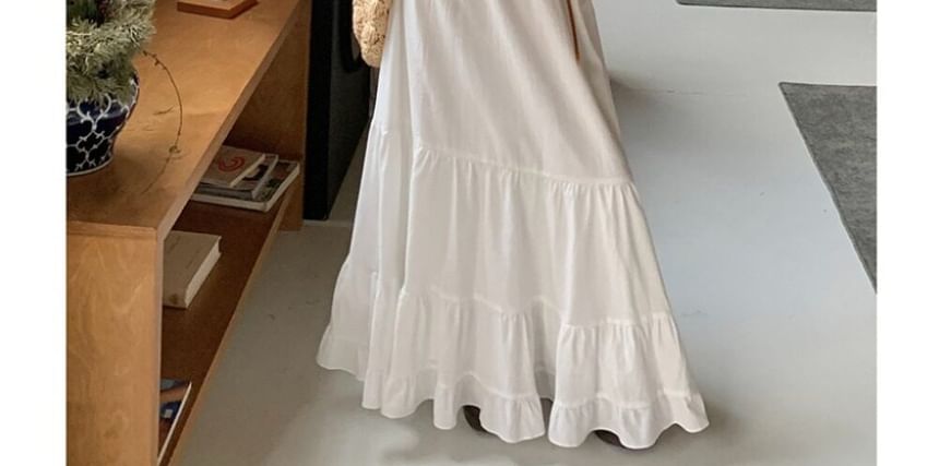 Spaghetti Strap Plain Ruffle Tiered Maxi A-Line Dress