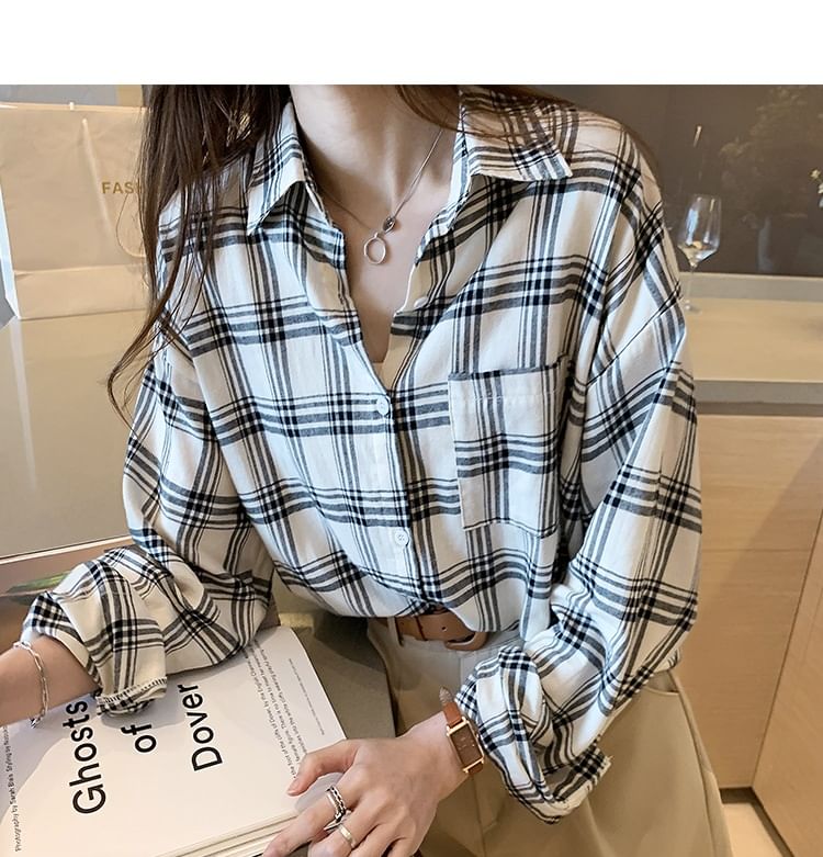 Plaid Collared Long-Sleeve Shirt