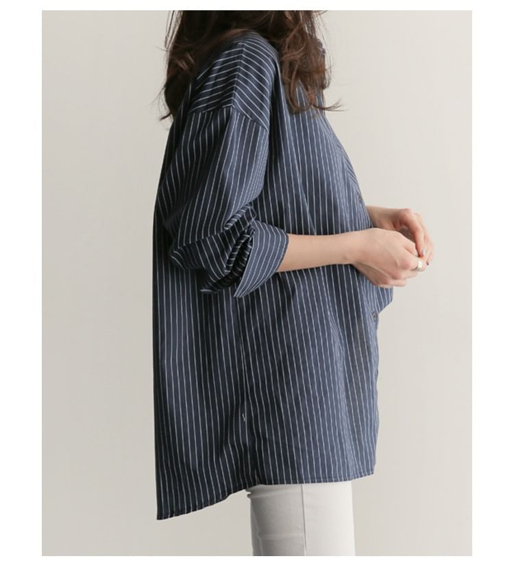 Striped Collared Long-Sleeve Shirt