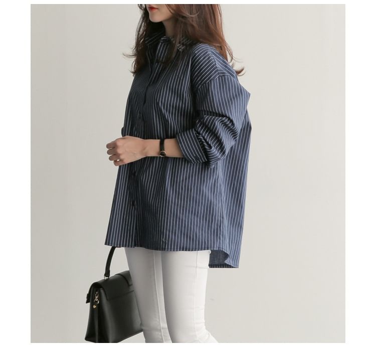 Striped Collared Long-Sleeve Shirt