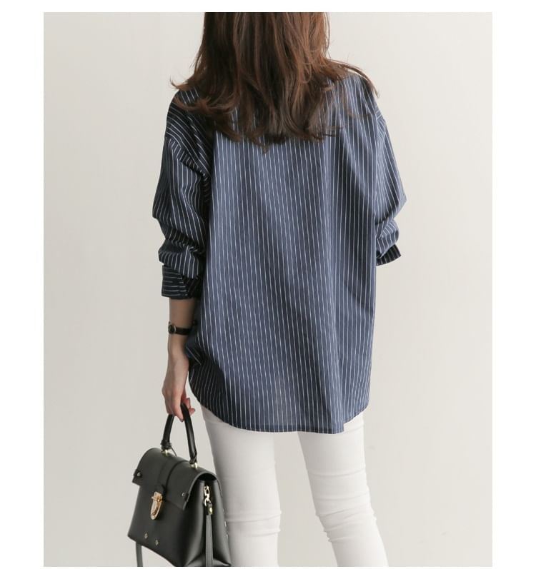 Striped Collared Long-Sleeve Shirt