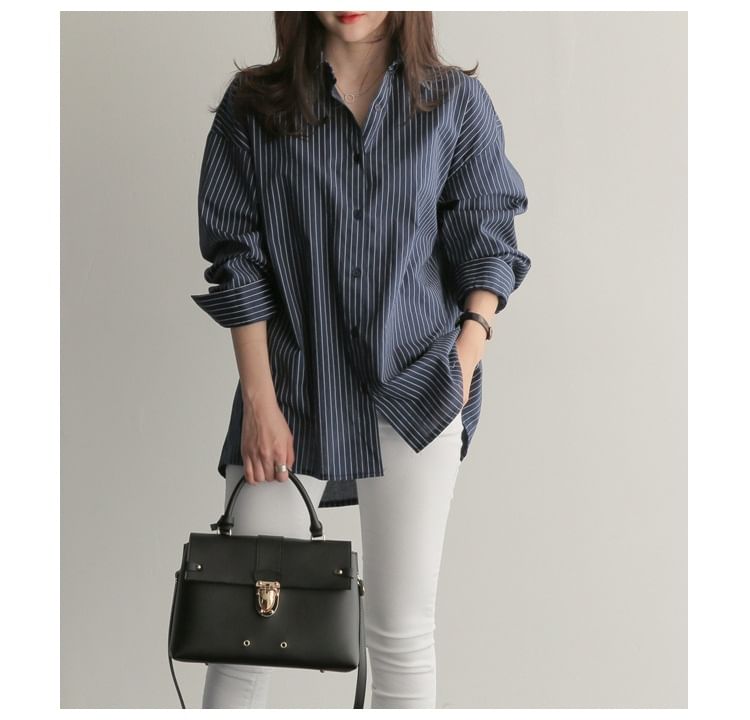Striped Collared Long-Sleeve Shirt