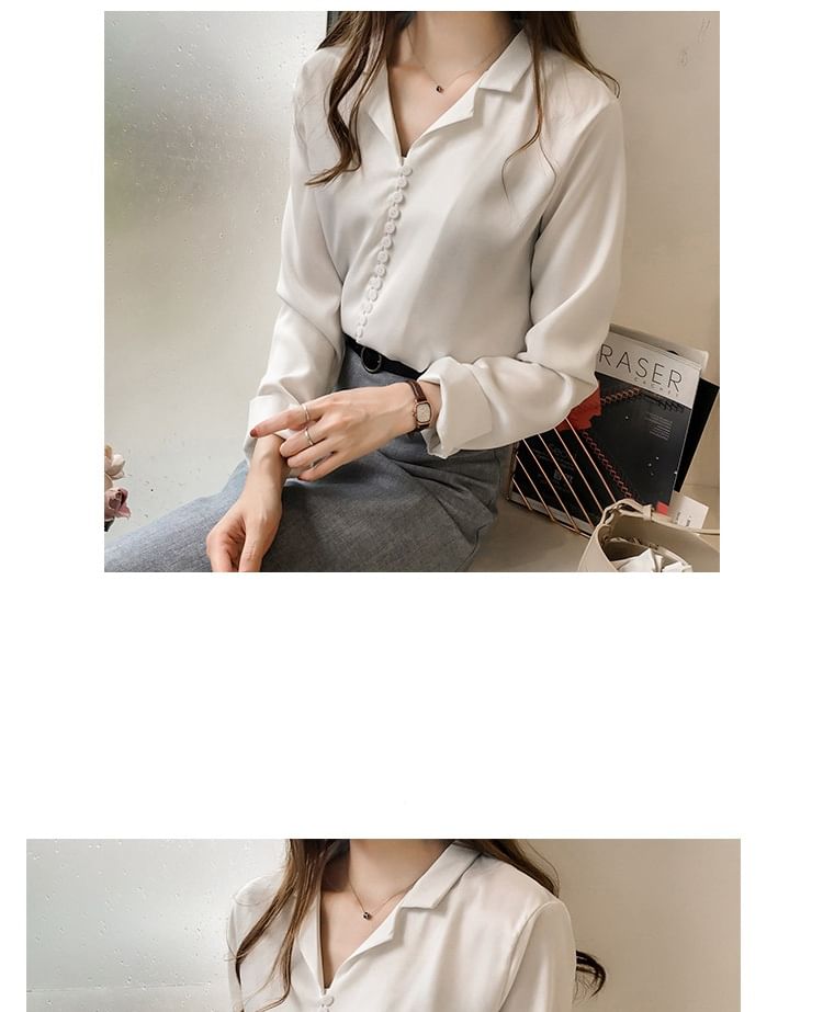 Plain Collared Long-Sleeve Shirt