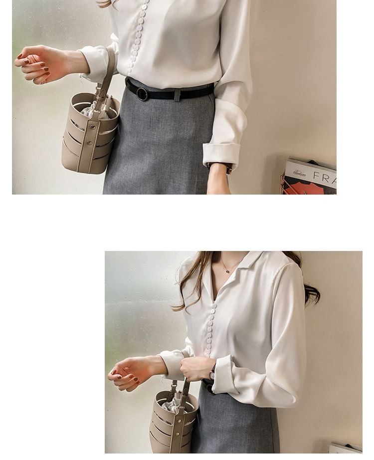 Plain Collared Long-Sleeve Shirt